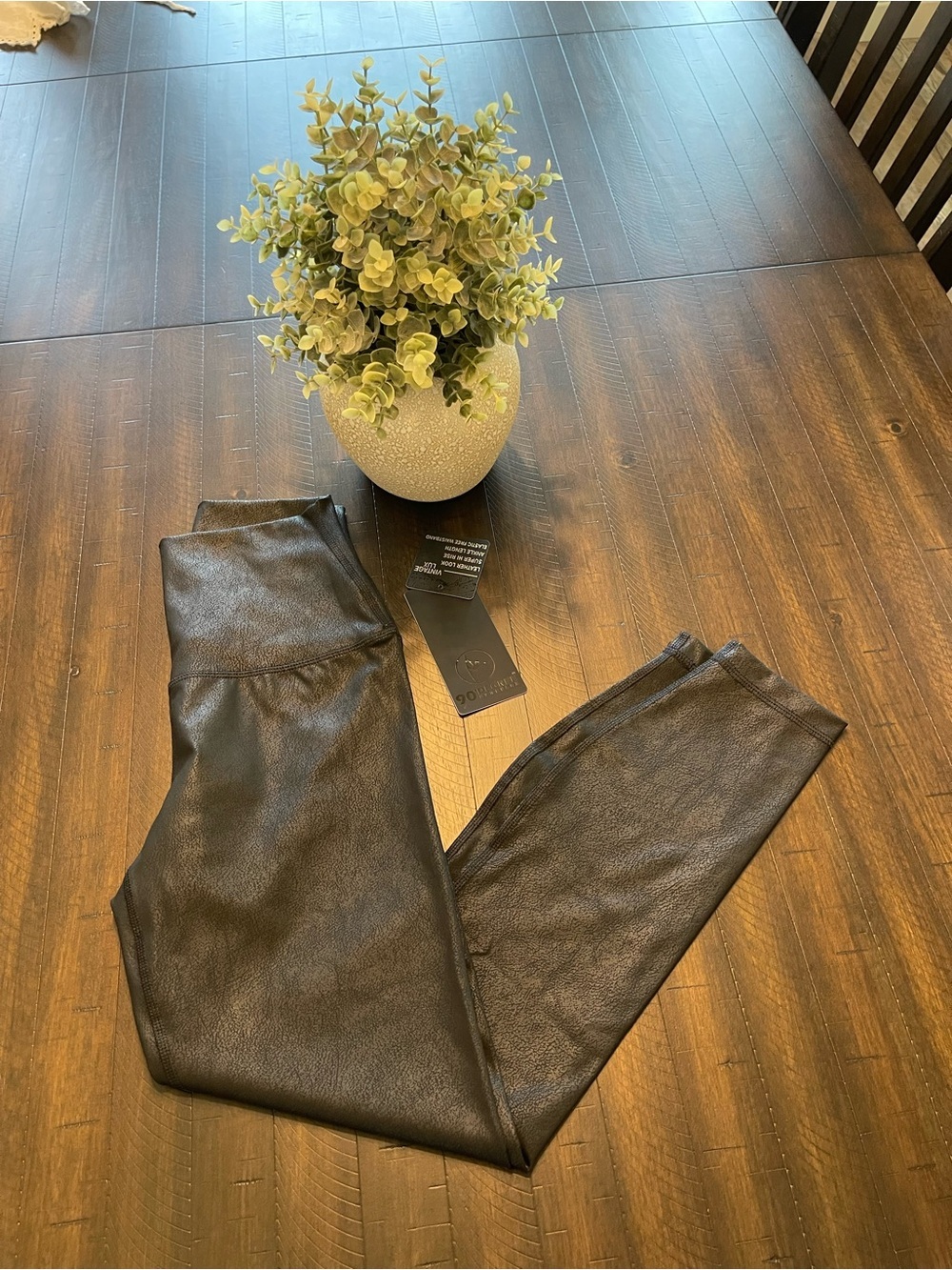 90 Degree By Reflex Black Leather Look High-Waist Leggings